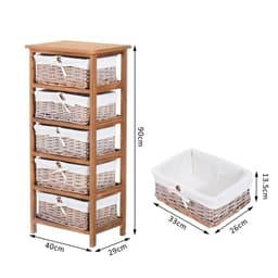 image-5-Drawers Storage Unit Wooden Frame W/ Wicker Woven Baskets