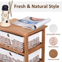 image-5-Drawers Storage Unit Wooden Frame W/ Wicker Woven Baskets