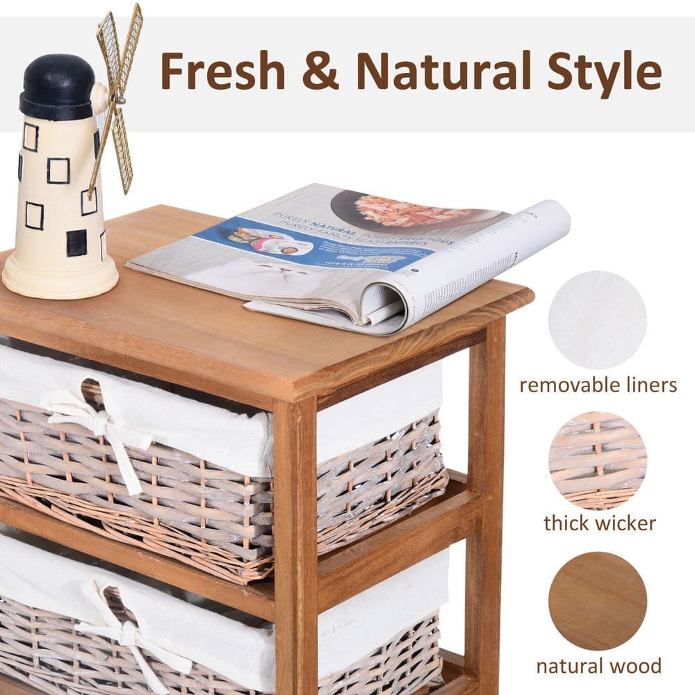 image-5-Drawers Storage Unit Wooden Frame W/ Wicker Woven Baskets