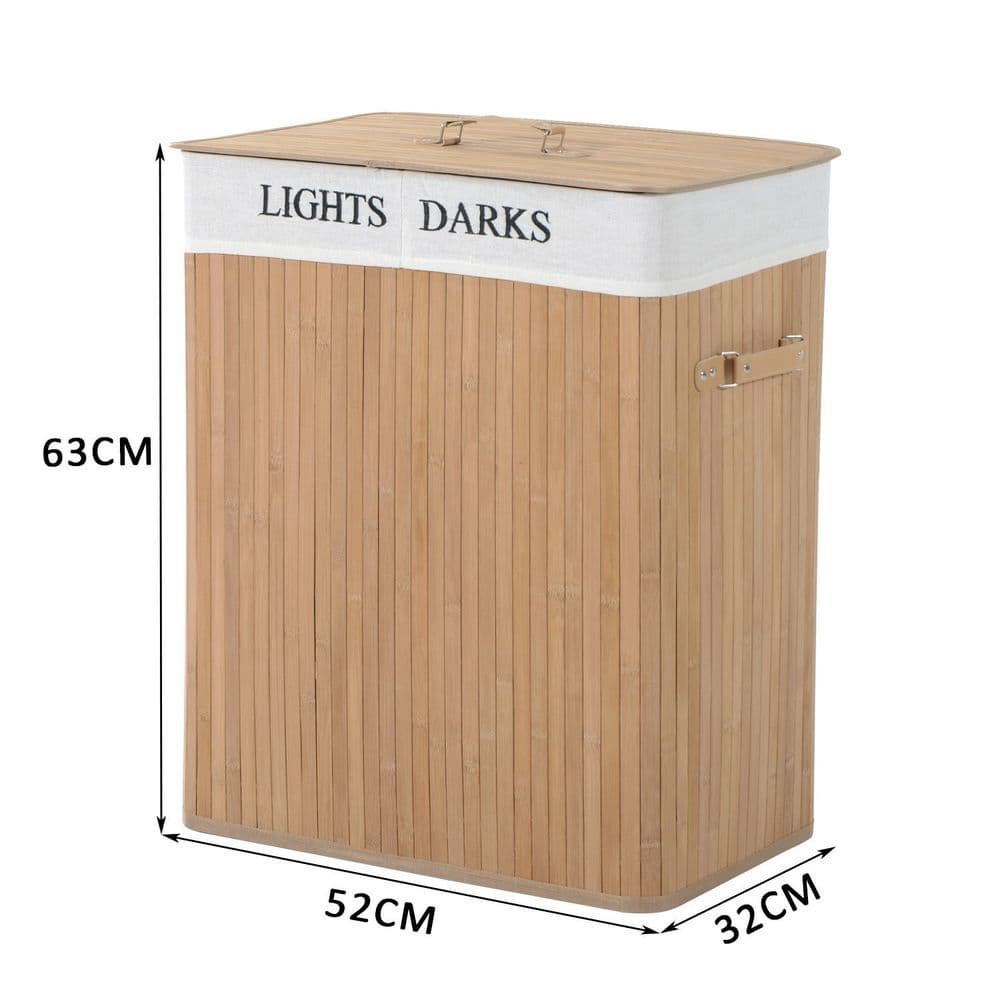image-Bamboo Laundry Basket Collapsible Washing Bin Storage Box W/Lid
