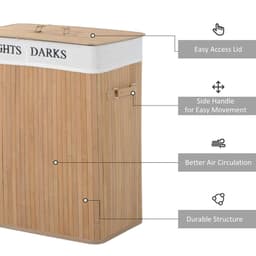 image-Bamboo Laundry Basket Collapsible Washing Bin Storage Box W/Lid