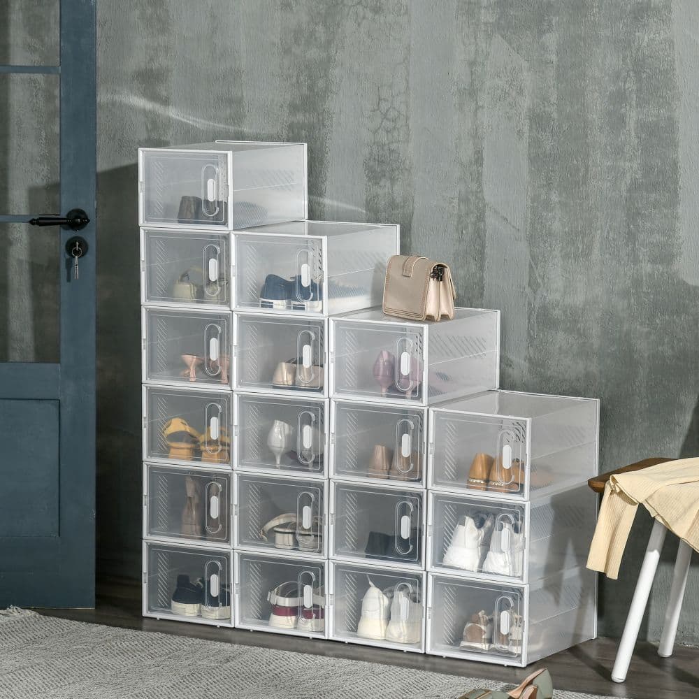 image-18PCS Clear Shoe Box, Plastic UK/EU Size 8.5/43, 25 x 35 x 19cm