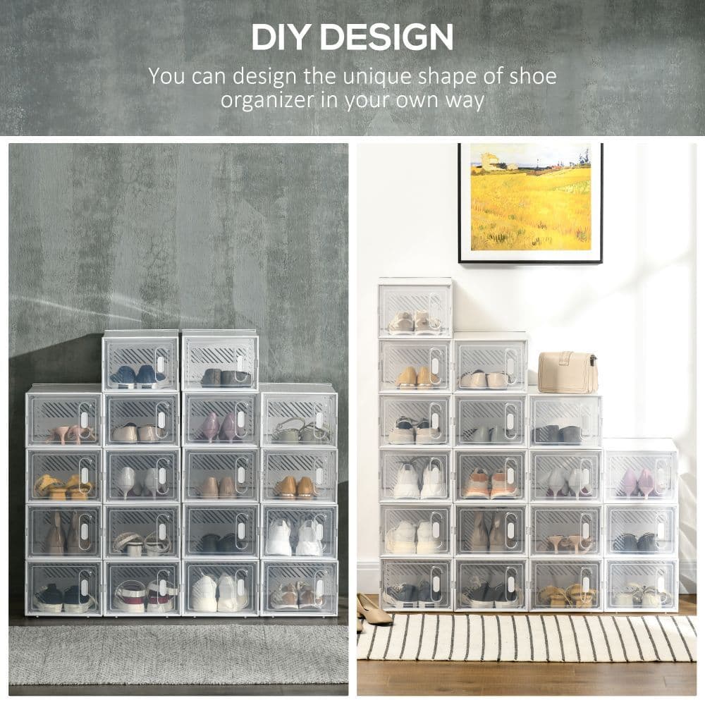 image-18PCS Clear Shoe Box, Plastic UK/EU Size 8.5/43, 25 x 35 x 19cm