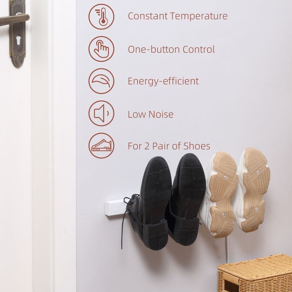 image-2 Pairs Electric Shoe Dryer, Wall Mount Boots, Leather Shoes, Socks, White