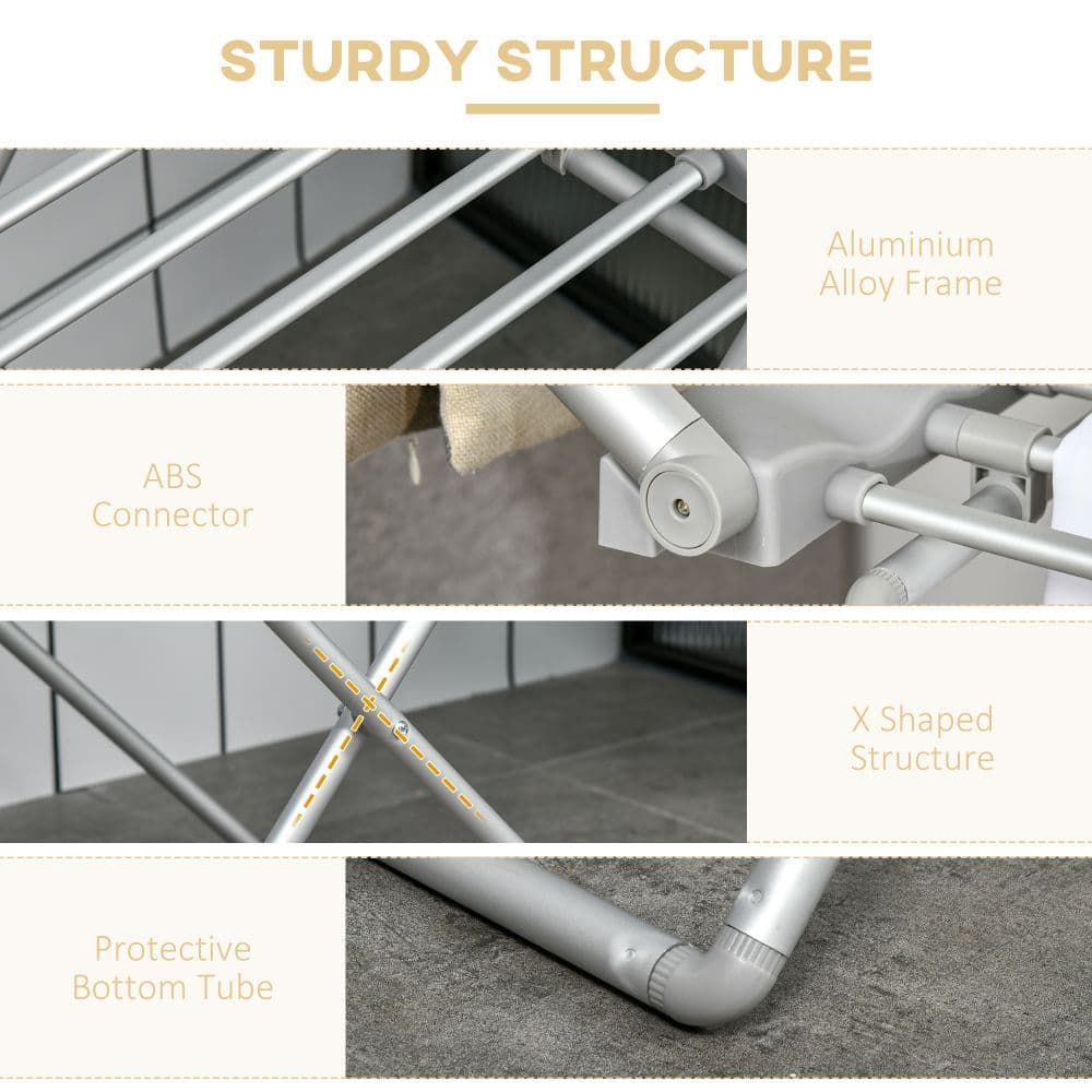 image-Electric Heated Folding Indoor Airer Laundry Drying Horse Rack, Silver