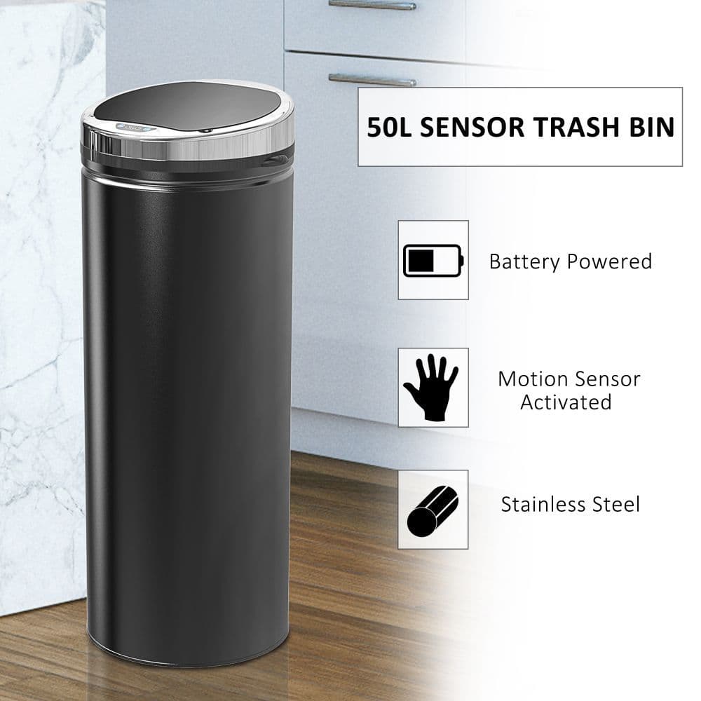 image-50 L Stainless Steel Sensor Trash Can W/ Bucket-Black