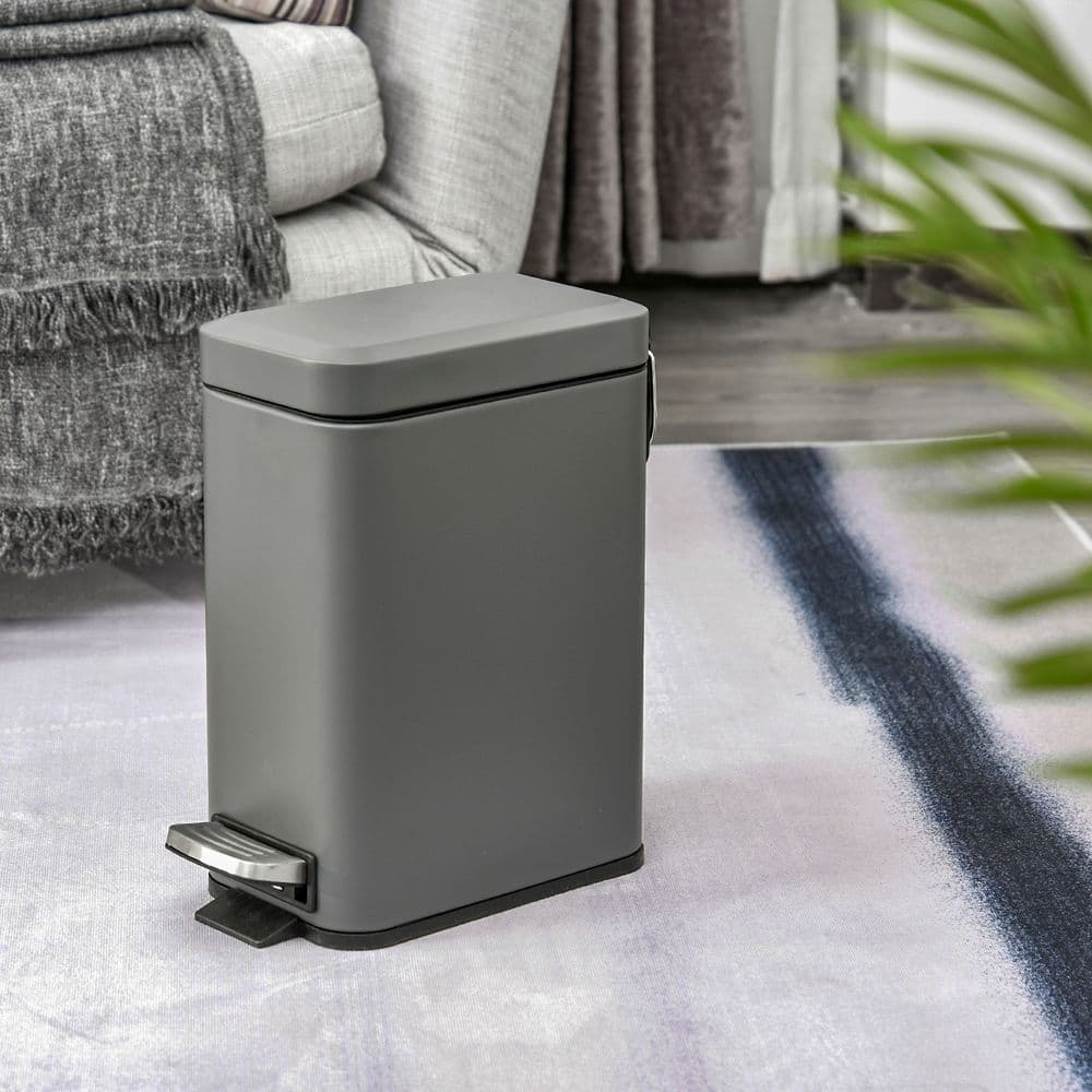image-5L Steel Step Trash Can with Quiet-Closed Lid, Silent and Gentle Open,