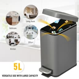 image-5L Steel Step Trash Can with Quiet-Closed Lid, Silent and Gentle Open,