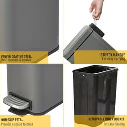 image-5L Steel Step Trash Can with Quiet-Closed Lid, Silent and Gentle Open,