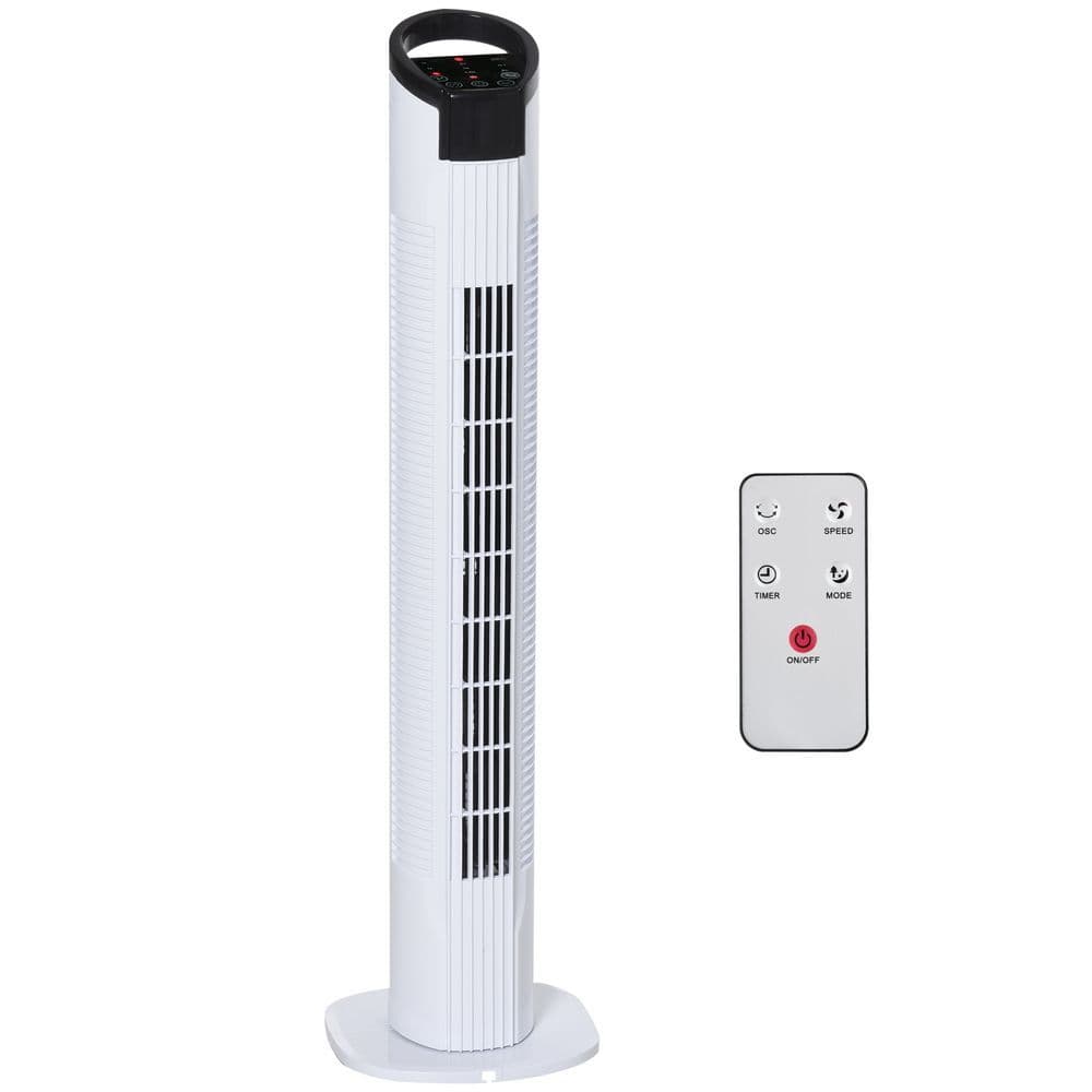 image-Tower Fan, 3 Speed 3 Mode, Oscillation Remote Black/White