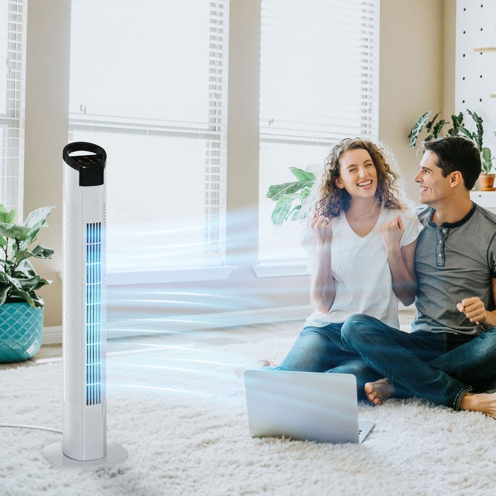 image-Tower Fan, 3 Speed 3 Mode, Oscillation Remote Black/White
