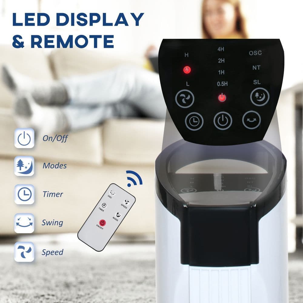 image-Tower Fan, 3 Speed 3 Mode, Oscillation Remote Black/White