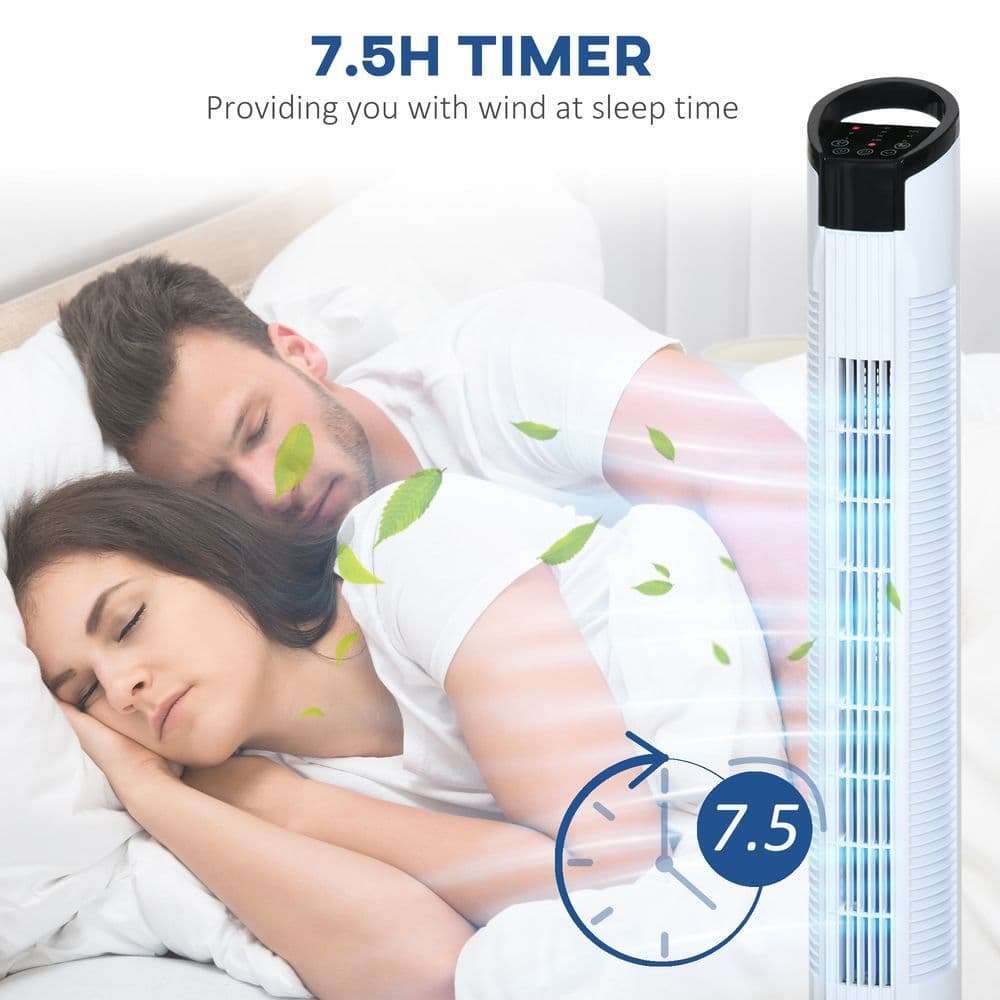 image-Tower Fan, 3 Speed 3 Mode, Oscillation Remote Black/White