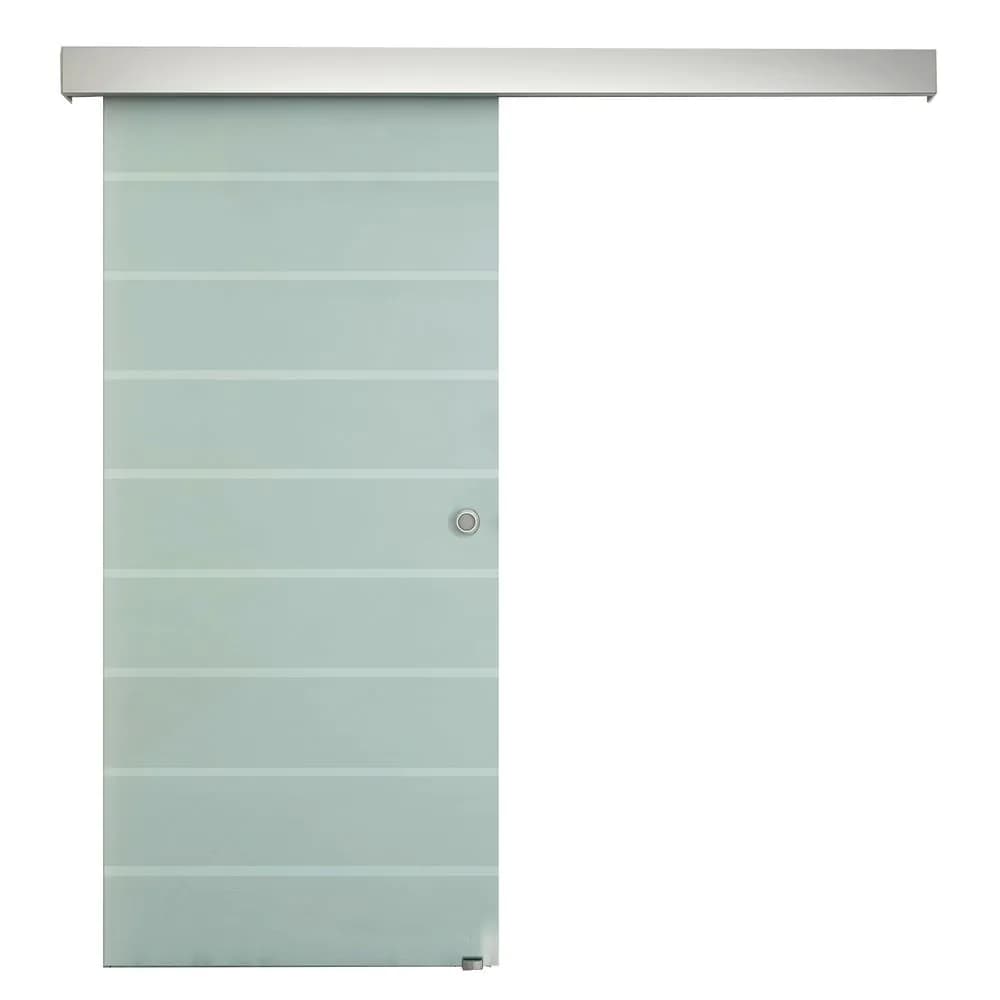 image-Tempered Sliding Barn Door Kit Aluminum-alloy Rail Frosted Glass