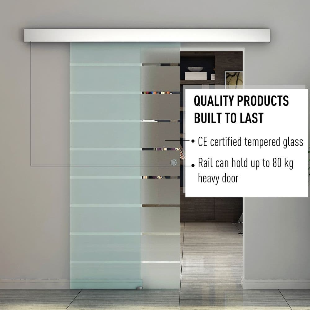 image-Tempered Sliding Barn Door Kit Aluminum-alloy Rail Frosted Glass