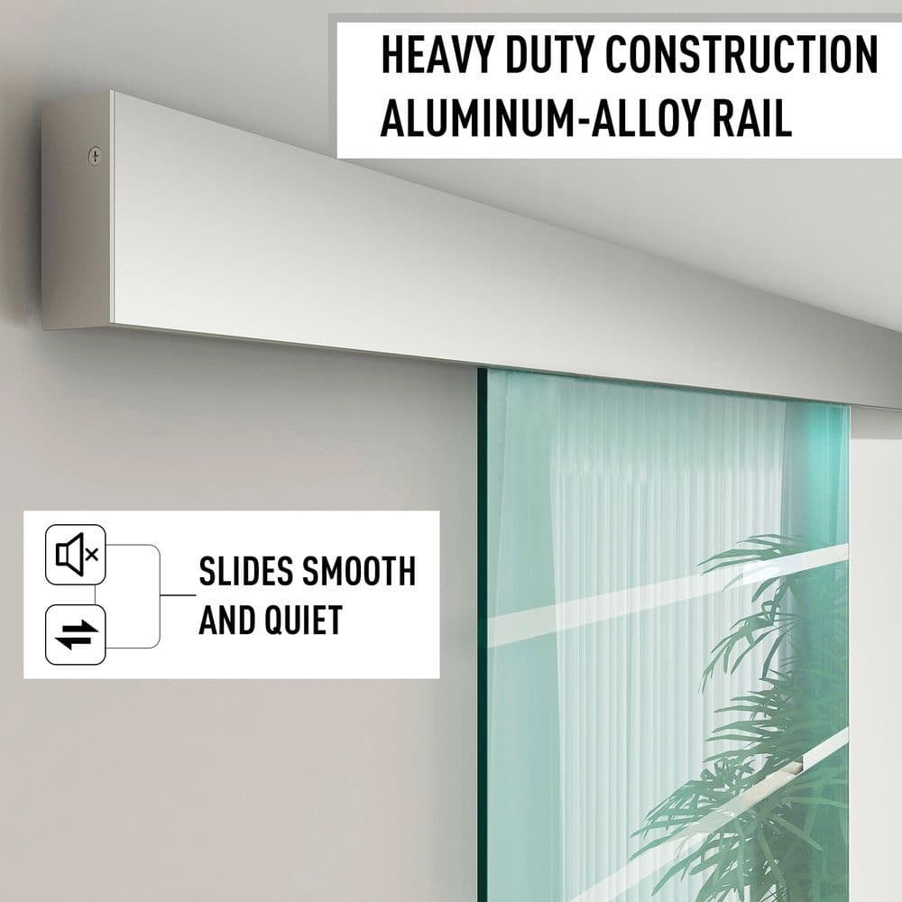 image-Tempered Sliding Barn Door Kit Aluminum-alloy Rail Frosted Glass