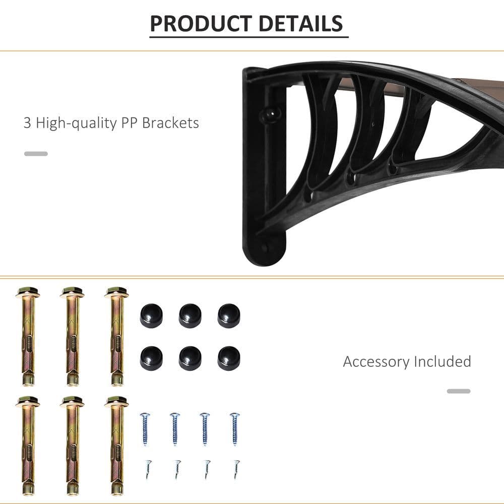 image-Outsunny 80 L x 195 W x 23 H cm Clear Polycarbonate Curved Awning Black