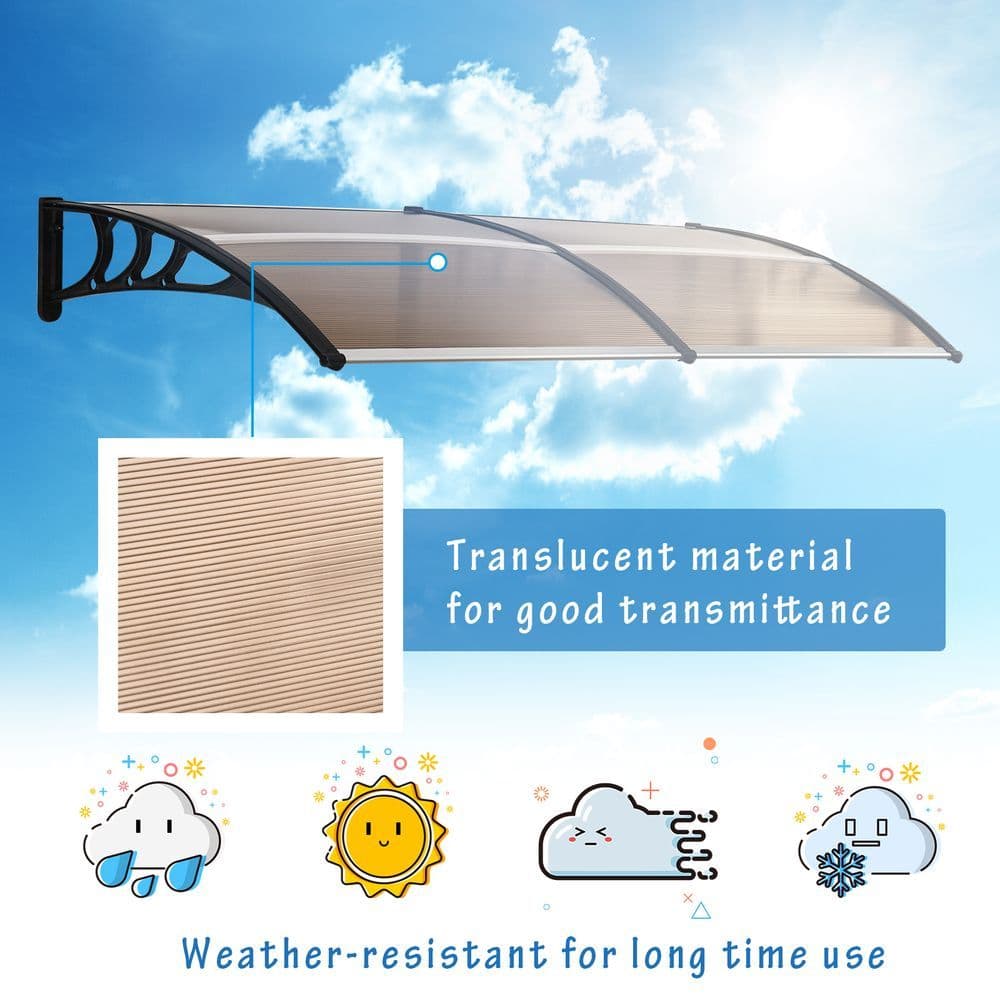 image-Outsunny 80 L x 195 W x 23 H cm Clear Polycarbonate Curved Awning Black