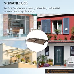 image-Outsunny 80 L x 195 W x 23 H cm Clear Polycarbonate Curved Awning Black