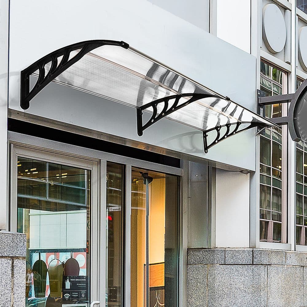 image-Outsunny 80 L x 195 W x 23 H cm Clear Polycarbonate Curved Awning White