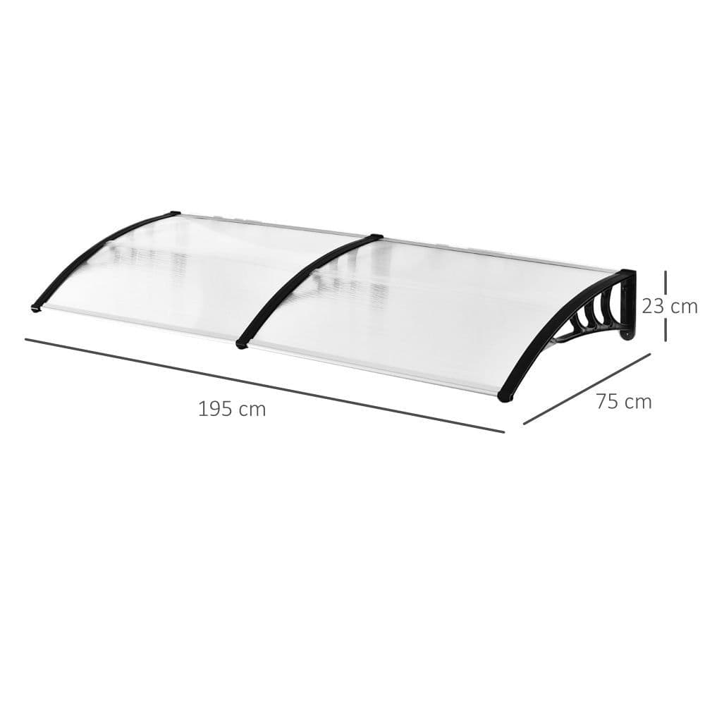 image-Outsunny 80 L x 195 W x 23 H cm Clear Polycarbonate Curved Awning White