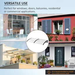 image-Outsunny 80 L x 195 W x 23 H cm Clear Polycarbonate Curved Awning White