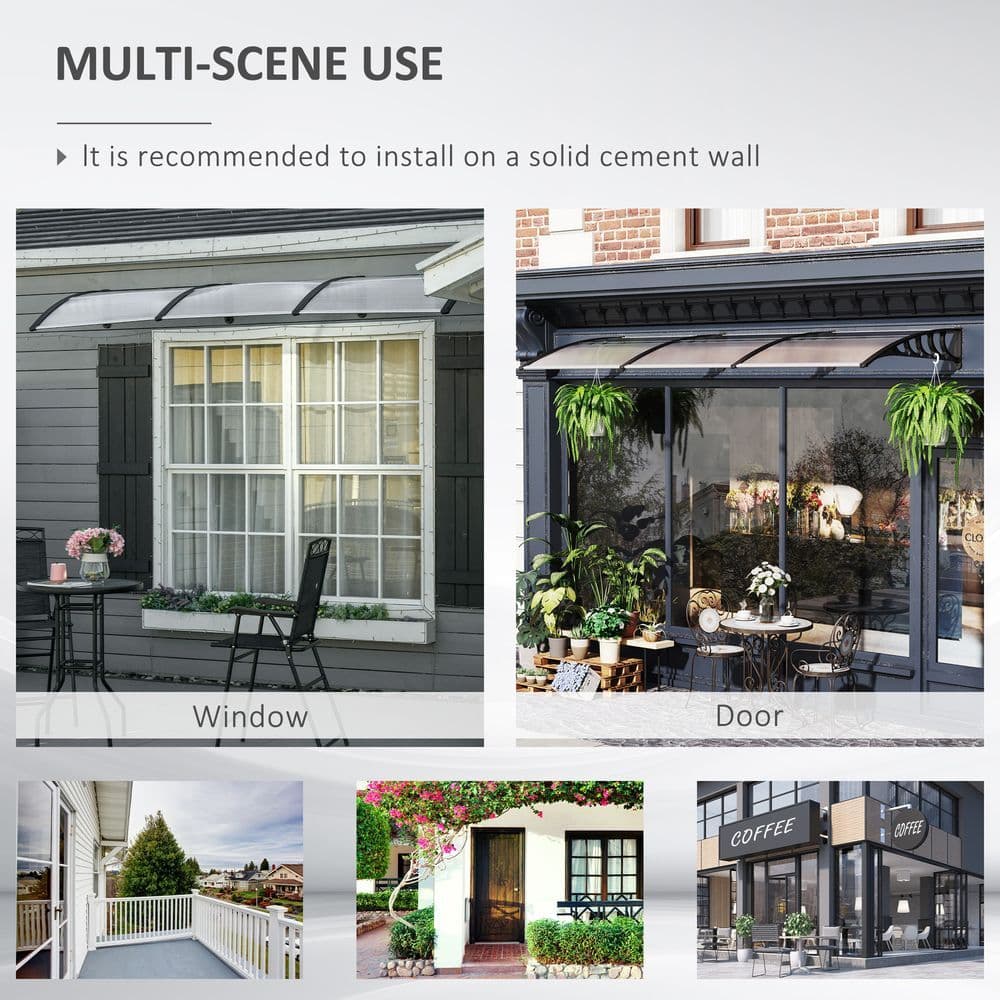 image-Front Door Canopy, Outdoor Awning, 300 x 100cm Rain Shelter Clear 300x100