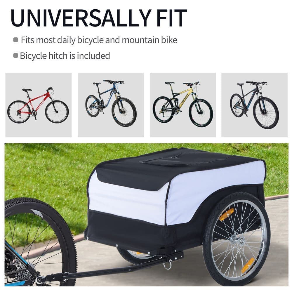 image-Bicycle Cargo Trailer Cover Black White Bike in Steel Frame Cover & Hitch Bike