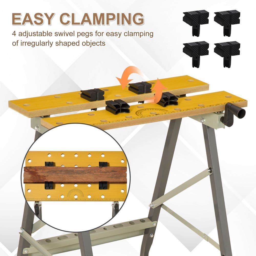 image-4-1 Work Bench, Saw Horse Clamp Table for DIY Home Garage, Grey