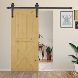 image-6ft 1.8m Sliding Wood Barn Door Stainless Steel Set Carbon Kits