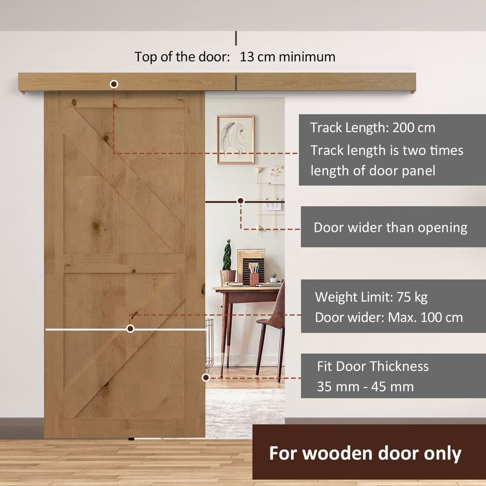image-Rustic Sliding Door 6.5 ft Classic Kit Set 2000mm For Single Wooden