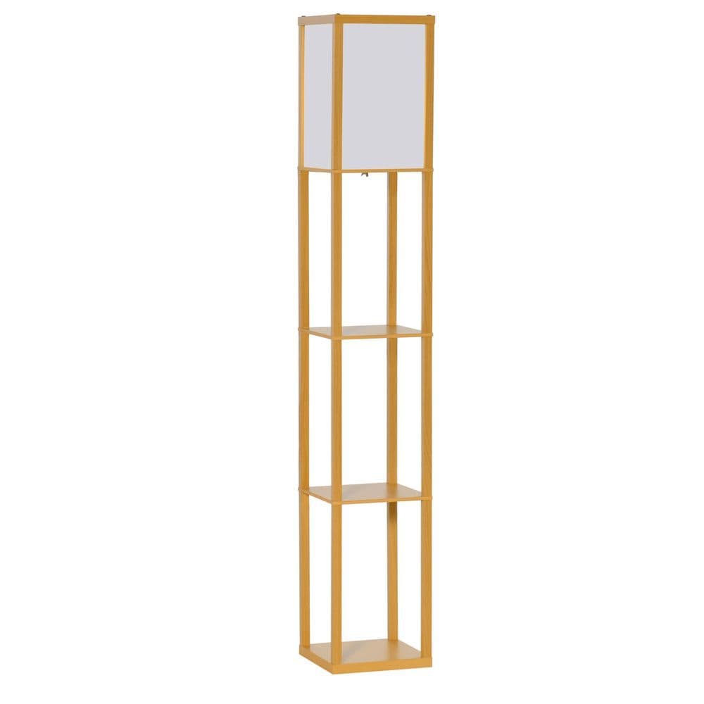 image-4-Tier Floor Lamp, Floor Light with Storage Shelf, Natural 3-Tier