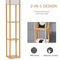 image-4-Tier Floor Lamp, Floor Light with Storage Shelf, Natural 3-Tier