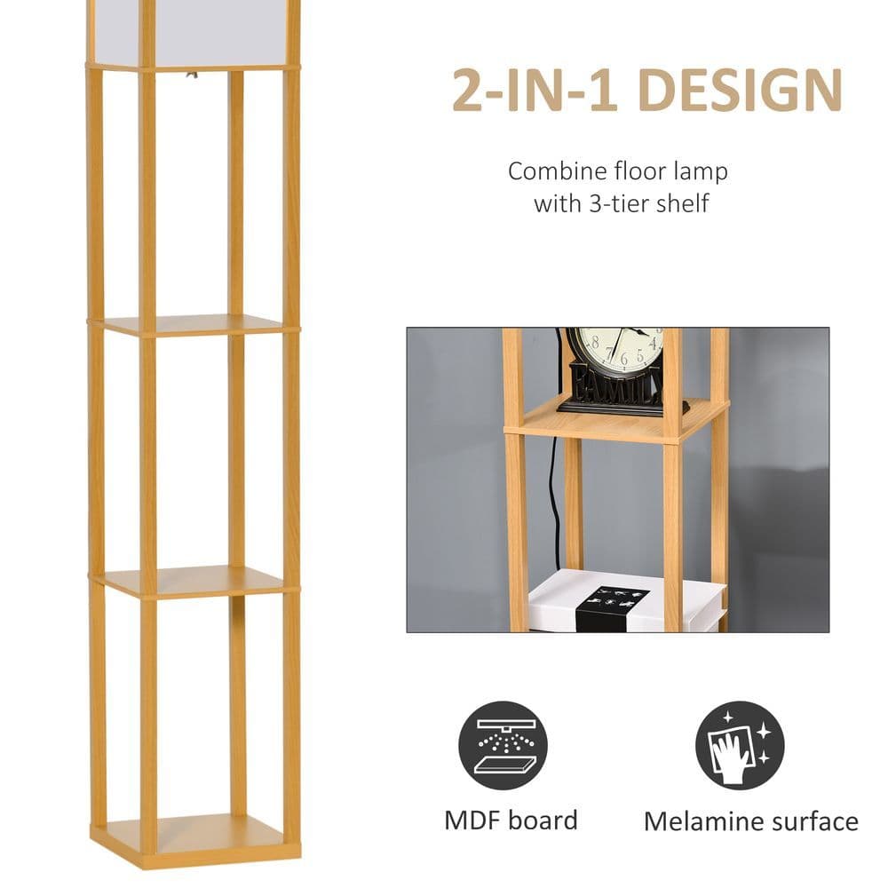 image-4-Tier Floor Lamp, Floor Light with Storage Shelf, Natural 3-Tier
