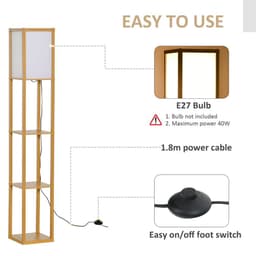 image-4-Tier Floor Lamp, Floor Light with Storage Shelf, Natural 3-Tier