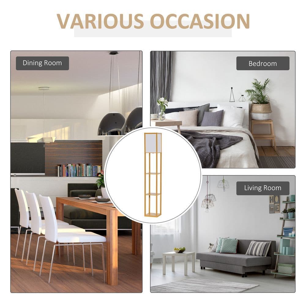 image-4-Tier Floor Lamp, Floor Light with Storage Shelf, Natural 3-Tier