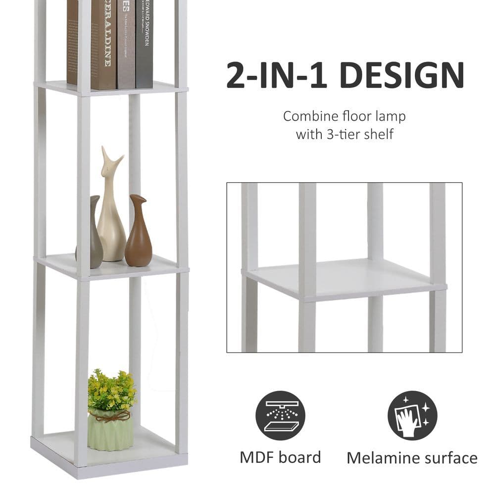 image-4-Tier Floor Lamp, Floor Light with Storage Shelf, White 3-Tier