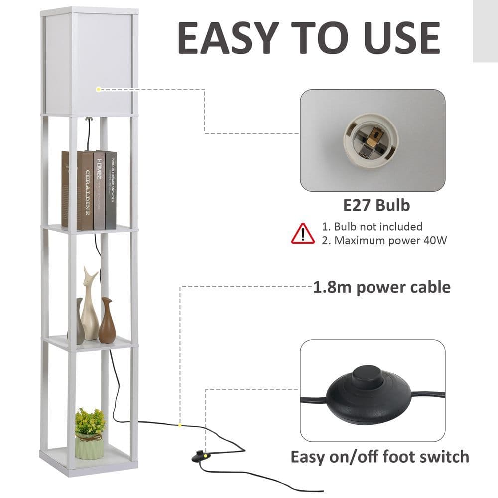 image-4-Tier Floor Lamp, Floor Light with Storage Shelf, White 3-Tier