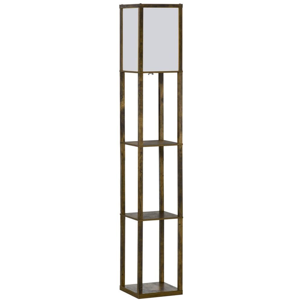 image-4-Tier Floor Lamp, Floor Light with Storage Shelf, Brown 3-Tier