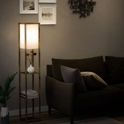image-4-Tier Floor Lamp, Floor Light with Storage Shelf, Brown 3-Tier