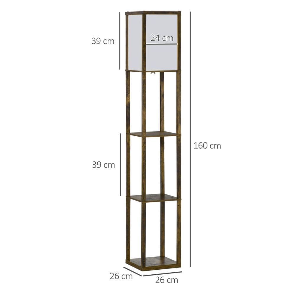 image-4-Tier Floor Lamp, Floor Light with Storage Shelf, Brown 3-Tier