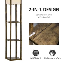 image-4-Tier Floor Lamp, Floor Light with Storage Shelf, Brown 3-Tier