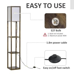 image-4-Tier Floor Lamp, Floor Light with Storage Shelf, Brown 3-Tier