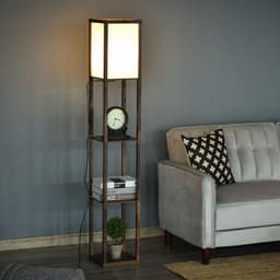 image-4-Tier Floor Lamp, Floor Light with Storage Shelf, Brown 3-Tier