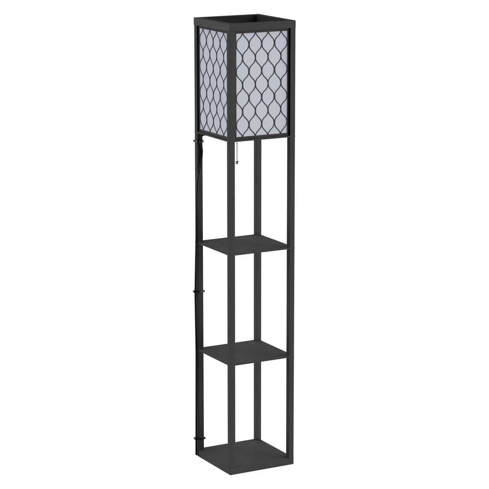 image-Shelf Floor Lamp W/4-tier Open Shelves Wooden, 26L x 26W x 160Hcm-Black/White