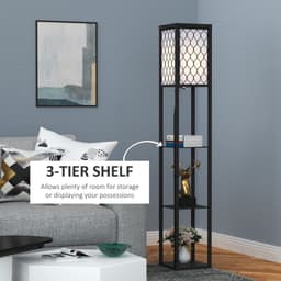 image-Shelf Floor Lamp W/4-tier Open Shelves Wooden, 26L x 26W x 160Hcm-Black/White