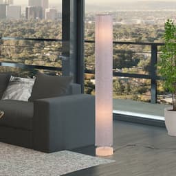 image-120H cm Wooden Base Floor Lamp W/Linen Fabric-Grey