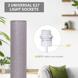 image-120H cm Wooden Base Floor Lamp W/Linen Fabric-Grey