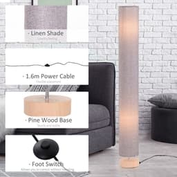 image-120H cm Wooden Base Floor Lamp W/Linen Fabric-Grey