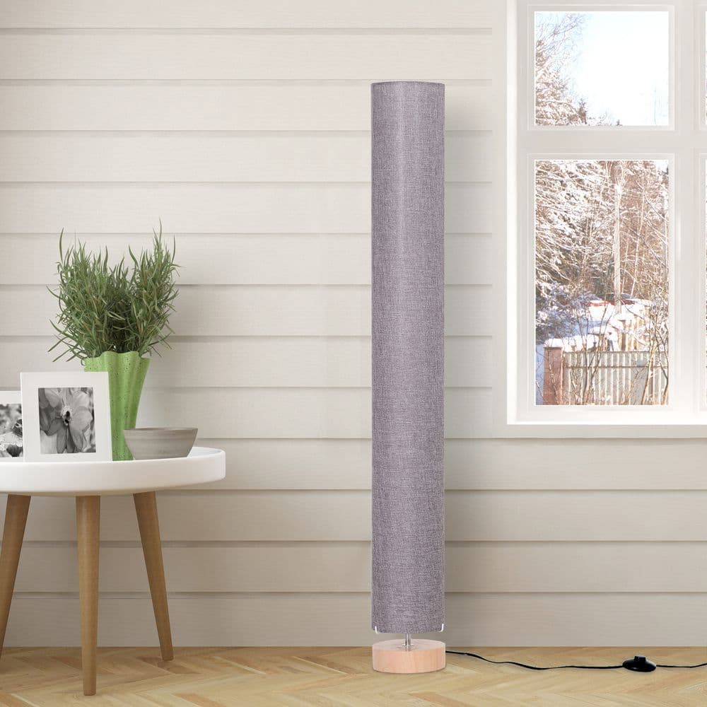 image-120H cm Wooden Base Floor Lamp W/Linen Fabric-Grey